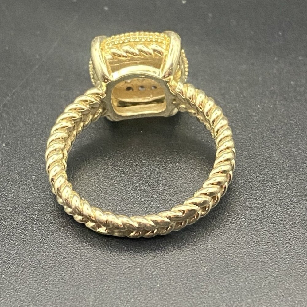 Square Cushion Pave CZ Ring Size 8 Yellow Gold Tone Designer Style Rope Detail - Picture 9 of 11